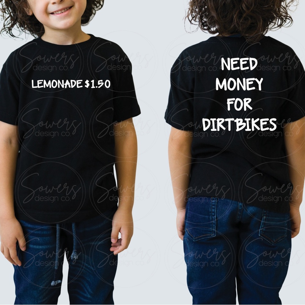 Kids Black NEED MONEY FOR DIRTBIKES Graphic Tee